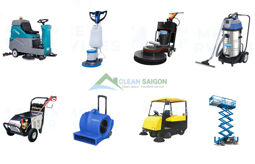 máy móc, thiết bị, dụng cụ, hóa chất vệ sinh nhà xưởng